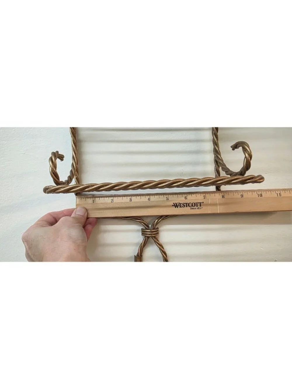 Vintage 3 Tier Twisted Rope Gold Tone Metal Wall Shelf Hollywood Regency Style